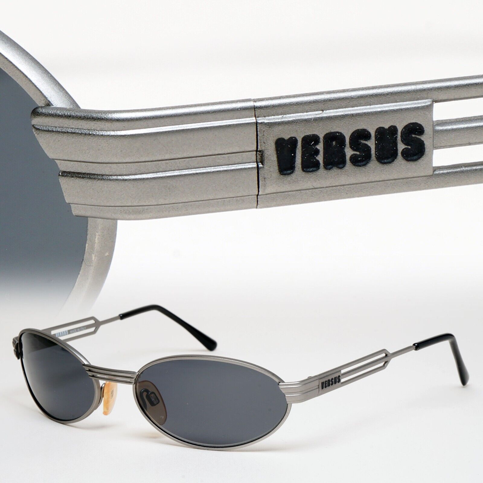 Versus Sunglasses 1996 by Gianni Versace Vintage Gunmetal Grey MOD F34 COL 77M