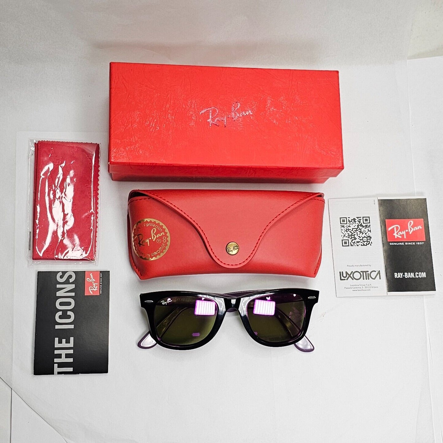 Ray-Ban Sunglasses Wayfarer Black Blue Mirror Violet Fuxia RB 2140 1174/4T 50mm