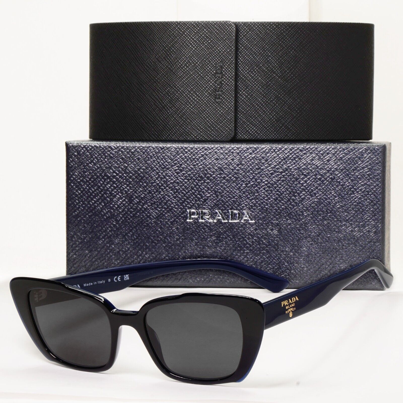Prada Sunglasses Black Dark Blue Square Glossy PR01YV VPR 01Y 08V-1O1 51mm