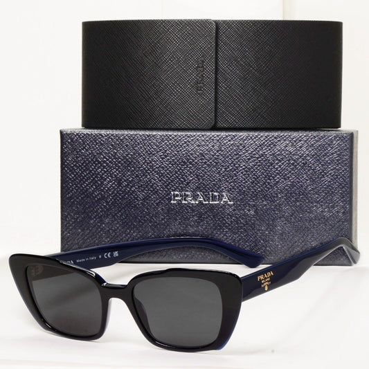 Prada Sunglasses Black Dark Blue Square Glossy PR01YV VPR 01Y 08V-1O1 51mm
