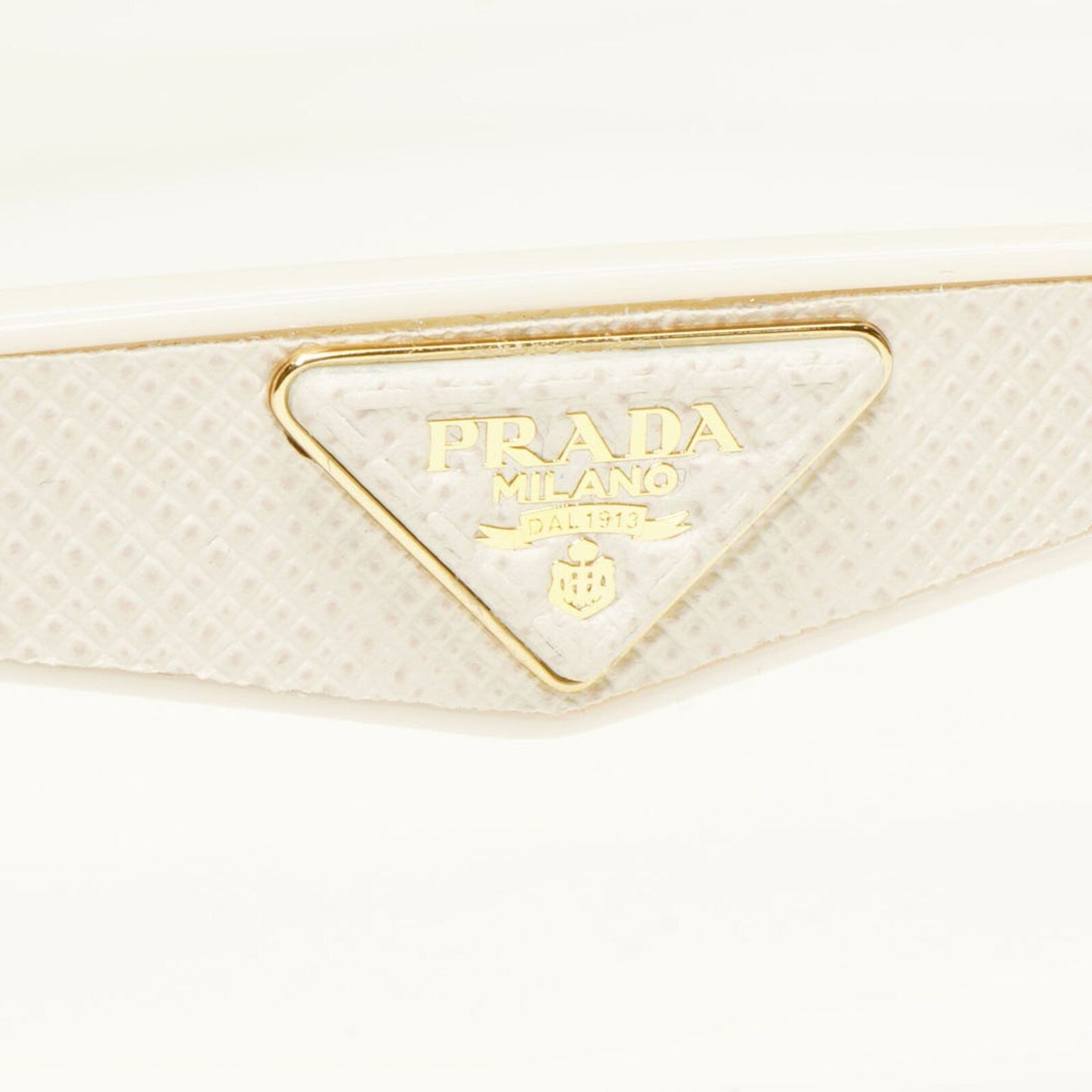 Prada White Ivory Ornate Sunglasses Leather Triangle Gold PR15SS SPR 15S UFP-3H2