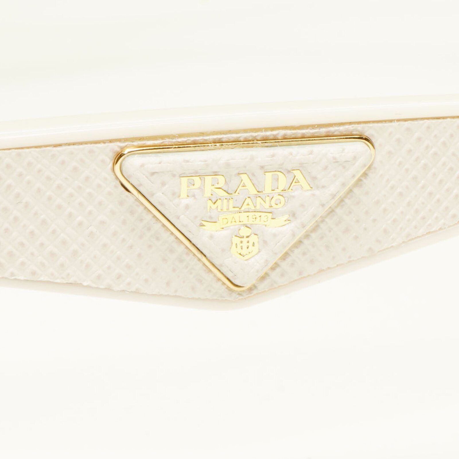 Prada White Ivory Ornate Sunglasses Leather Triangle Gold PR15SS SPR 15S UFP-3H2