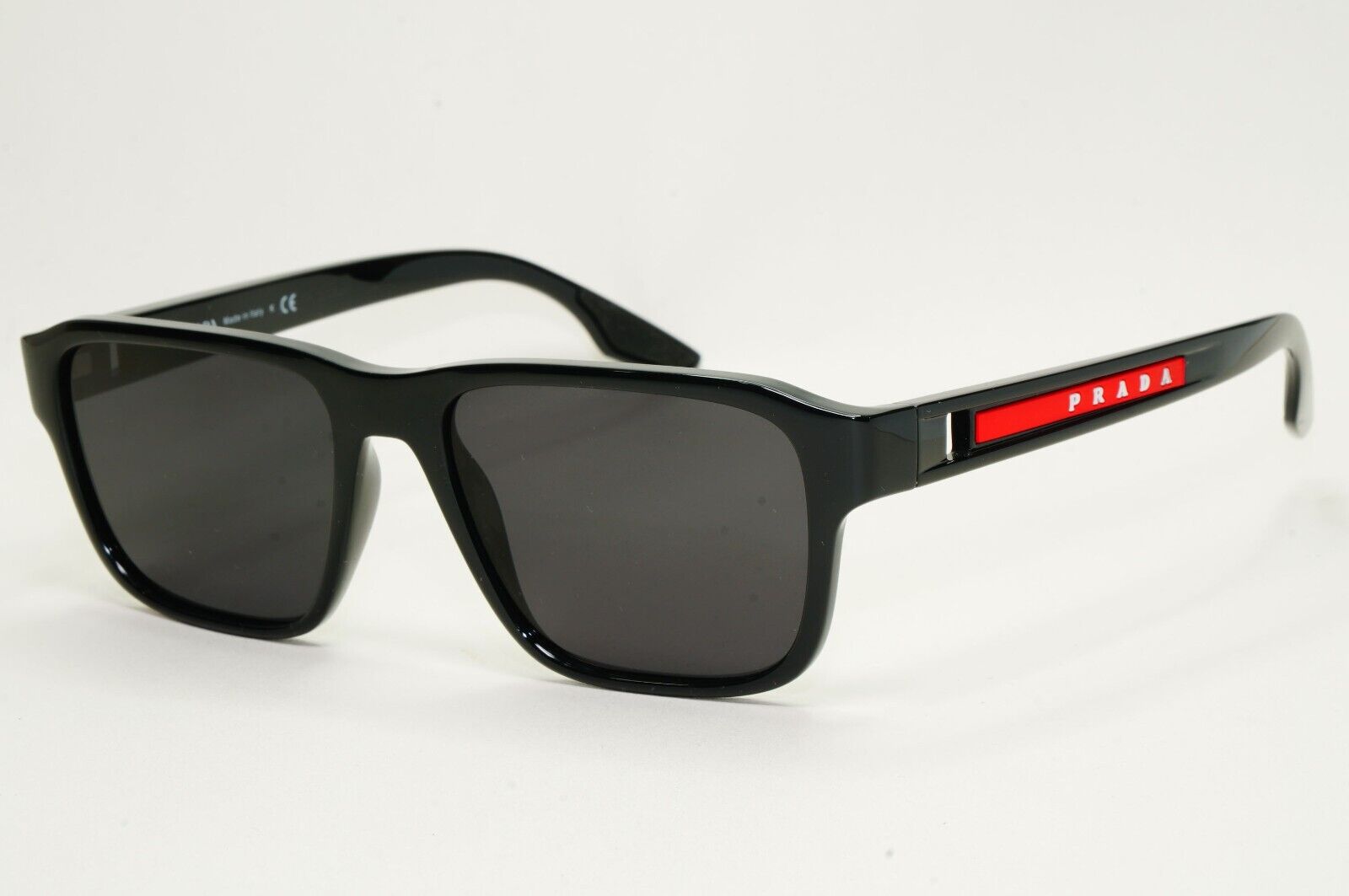 Prada Sunglasses Black Glossy Square Linea Rossa PS04NV VPS 04N 1AB-1O1 52mm