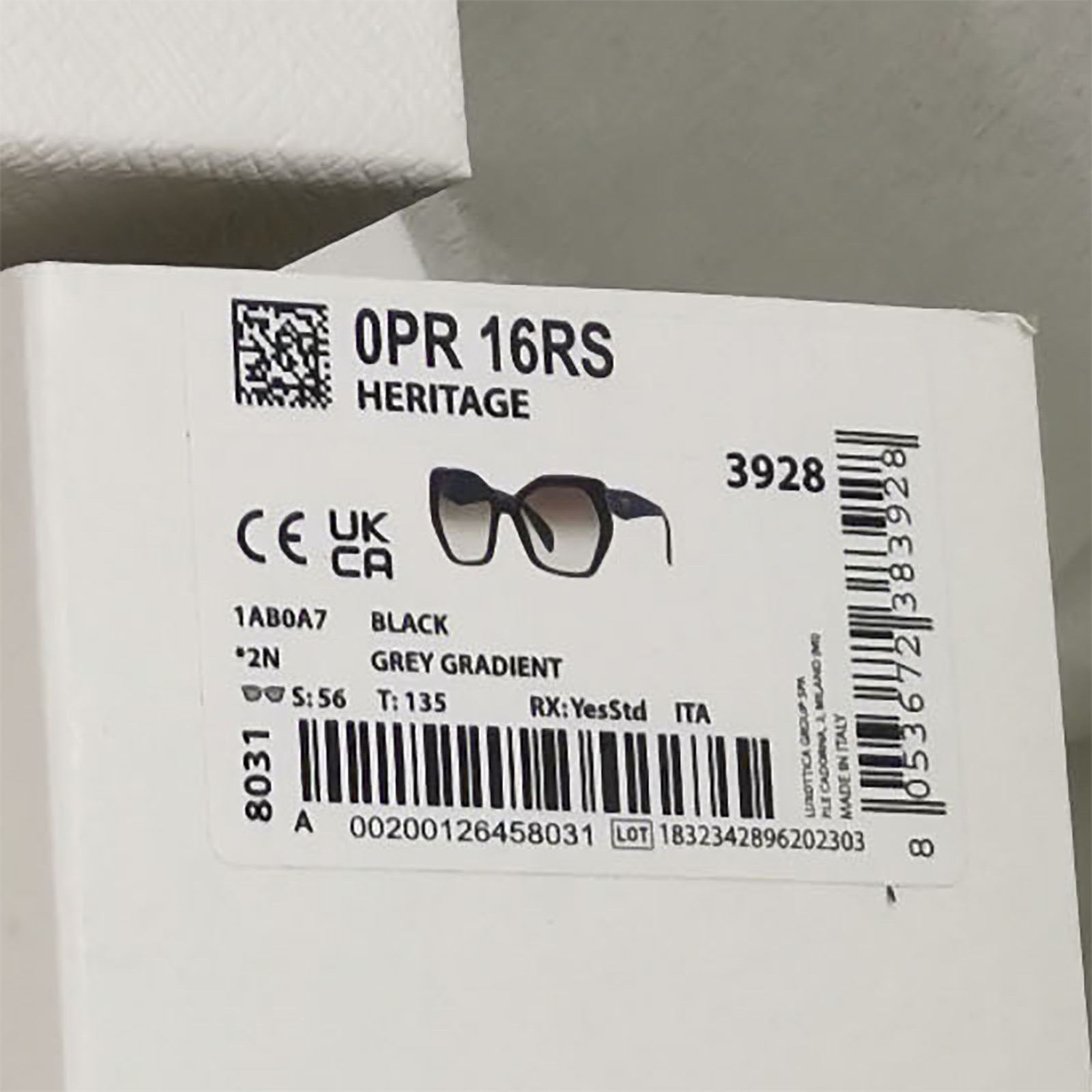 Prada Hexagon Sunglasses Black Grey Gradient Square PR16RS SPR 16R 1AB-0A7