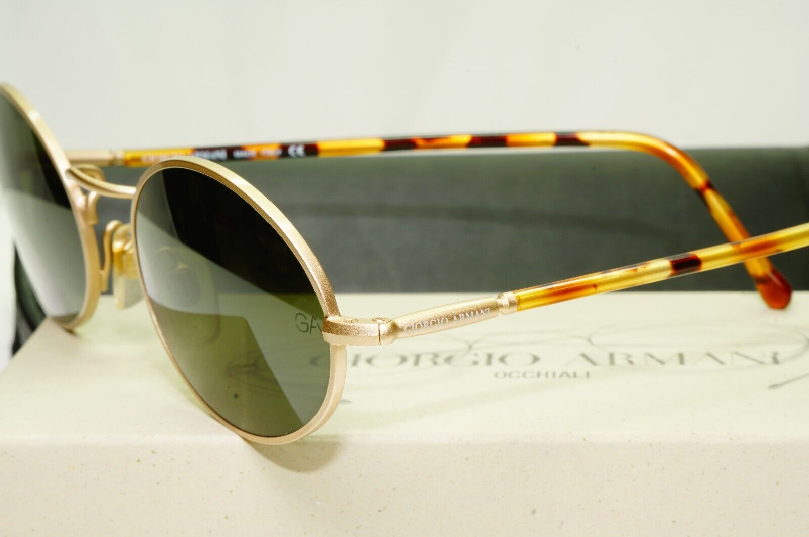 Giorgio Armani 1997 Vintage Sunglasses Gold Brown Green Glass Lens 650 703 50mm