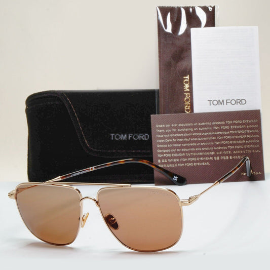 Tom Ford Sunglasses Len Gold Brown Navigator Pilot Metal FT0815 TF 815 28E 58mm