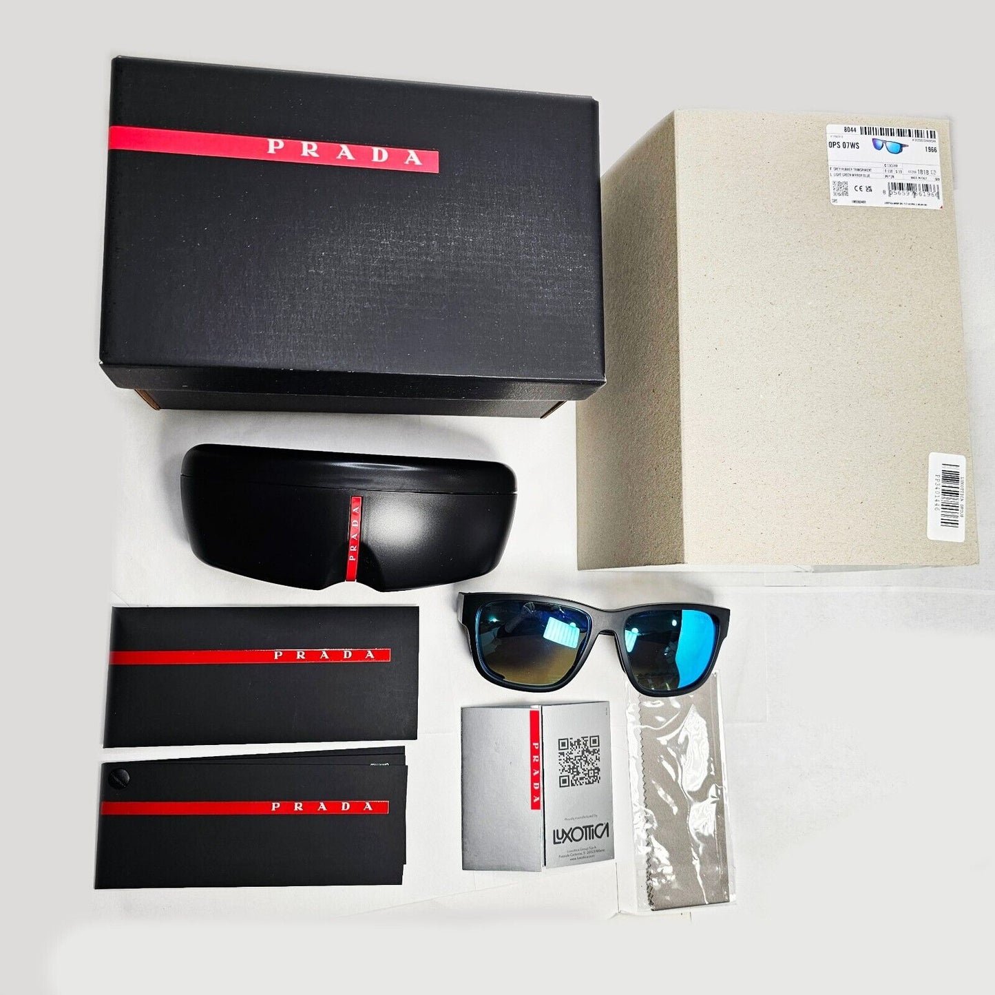 Prada Sunglasses Blue Mirror Grey Rubber Side Shields PS07WS SPS 07W 13C-08R