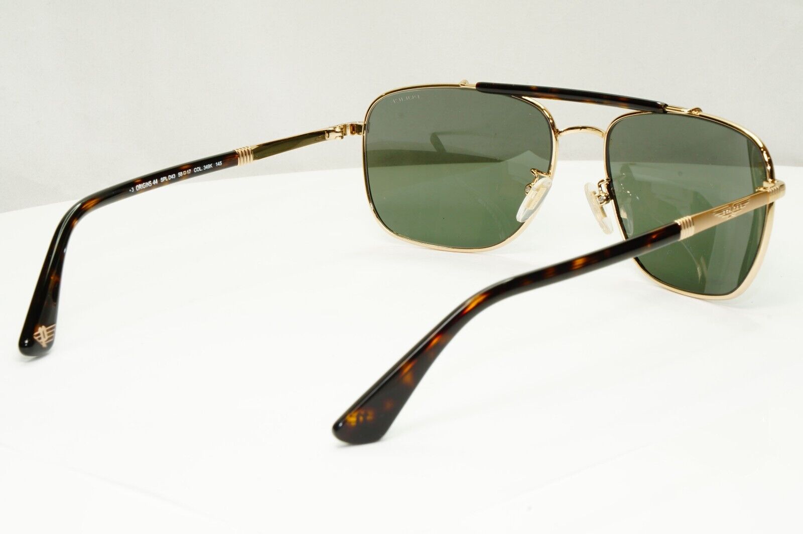 Police Gold Green Sunglasses Pilot Brow Bar Origins 44 SPL D43 COL 349K 58mm