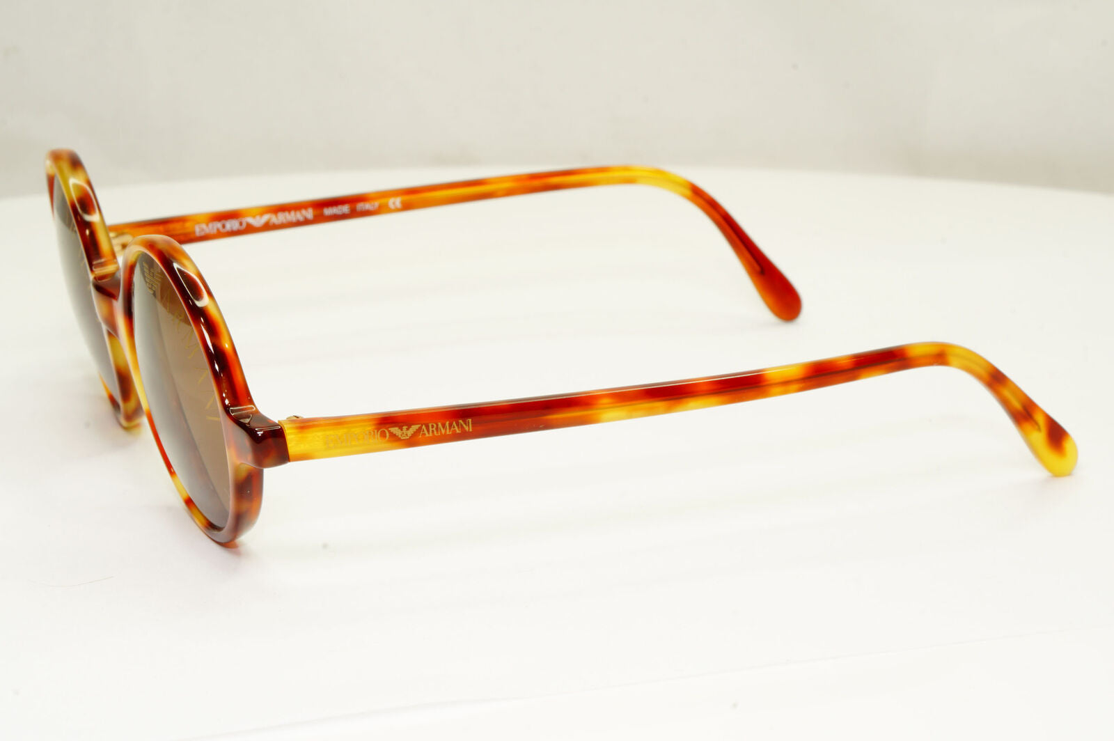 Emporio Armani 1997 Vintage Sunglasses Round Lens Logo Print Brown 523-S 144