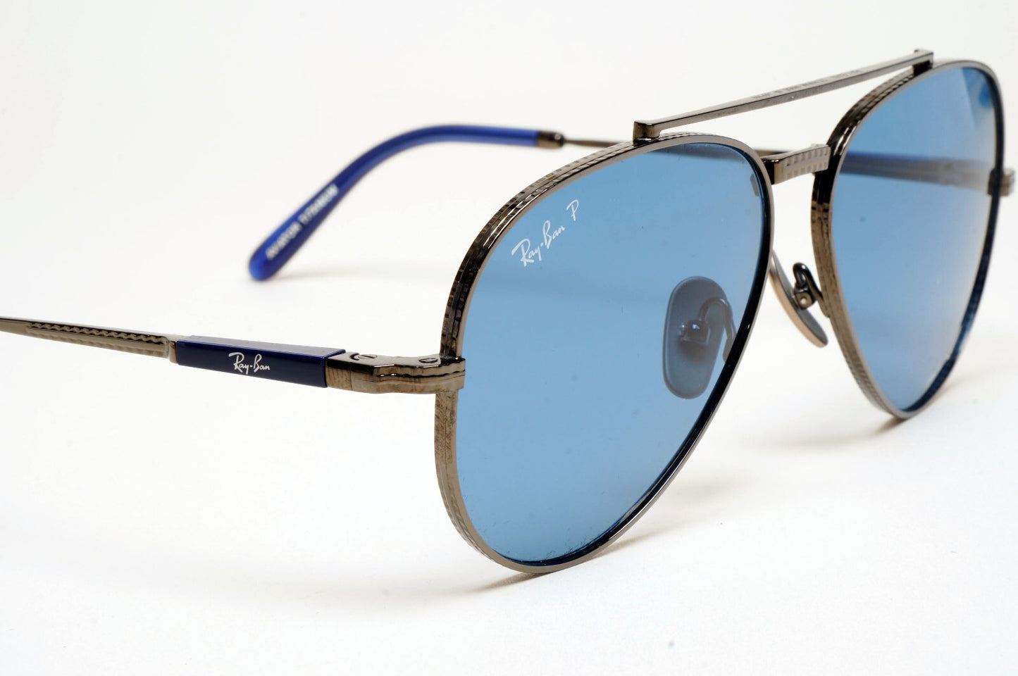 Ray-Ban Sunglasses Aviator Titanium Polarised Gunmetal Blue RB 8225 3142/S2 58mm