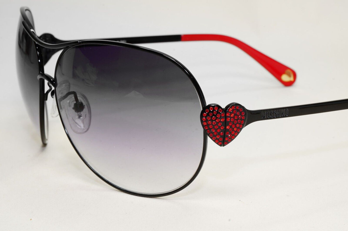 Moschino Sunglasses 2005 Vintage Black Grey Pilot Red Heart MO578 01 101124