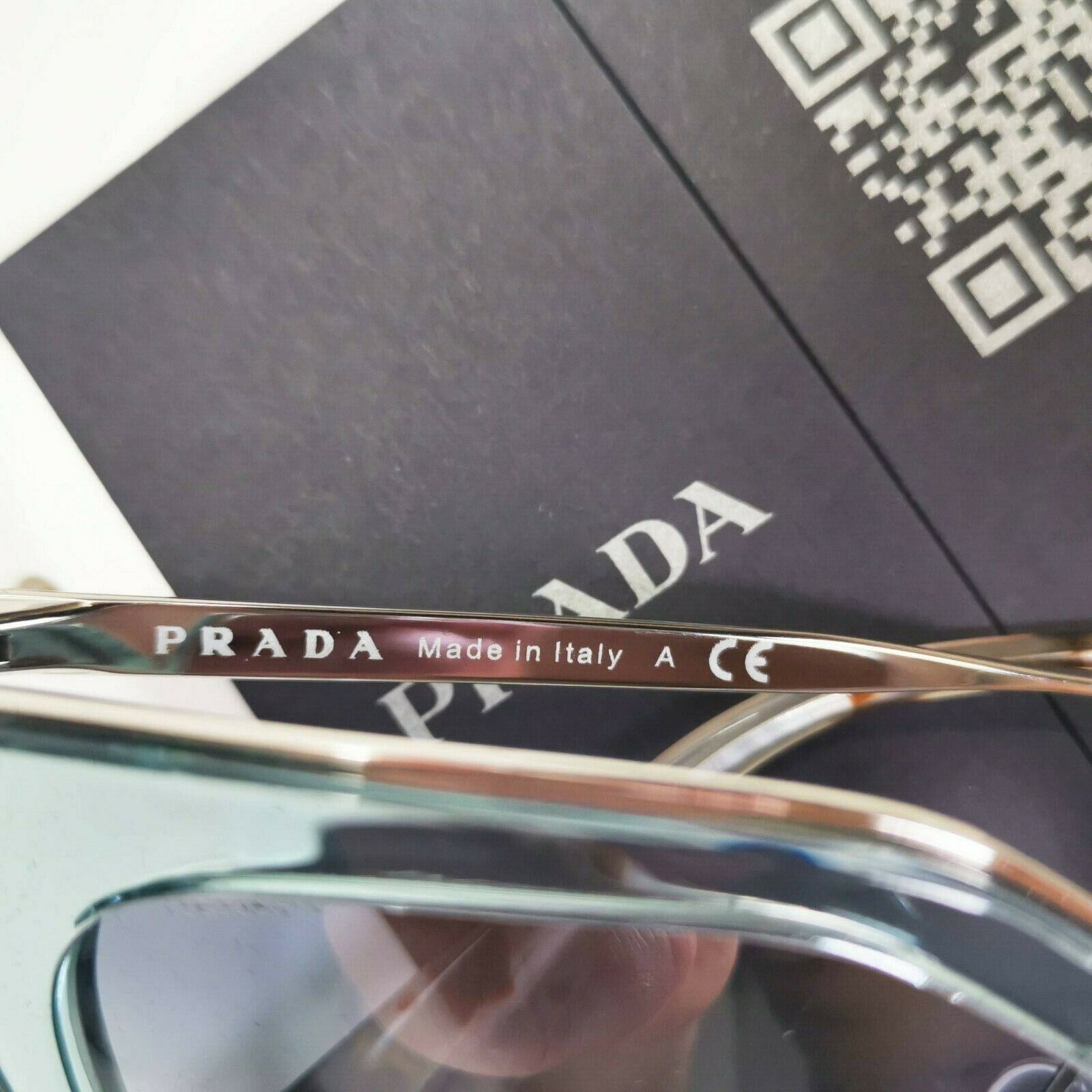 Prada Silver Blue Grey Square Sunglasses Cinema Collection Women SPR 53S VYS-5R0