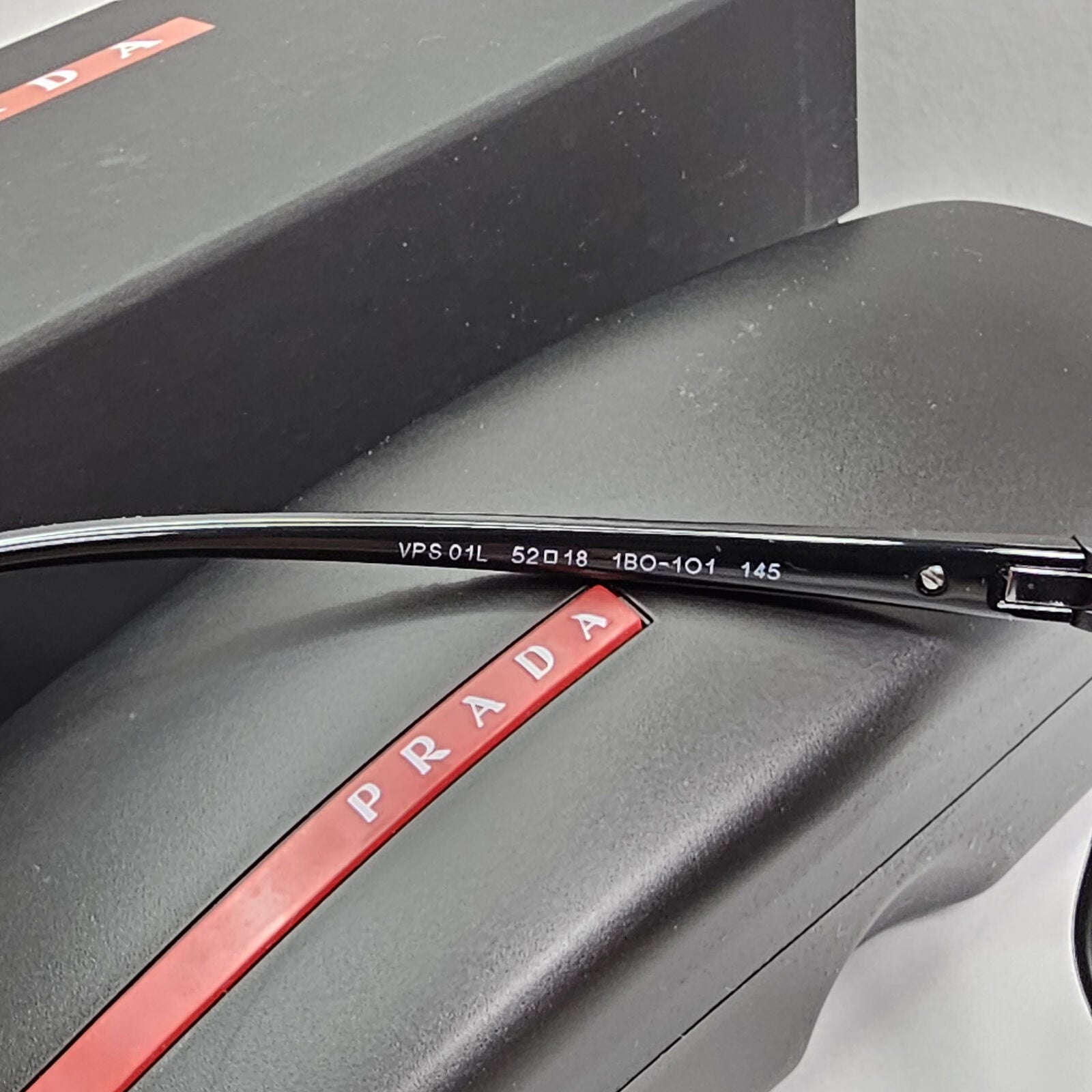 Prada Sunglasses Black Matte Square Red Stripe PS01LV VPS 01L 1BO-1O1 52mm