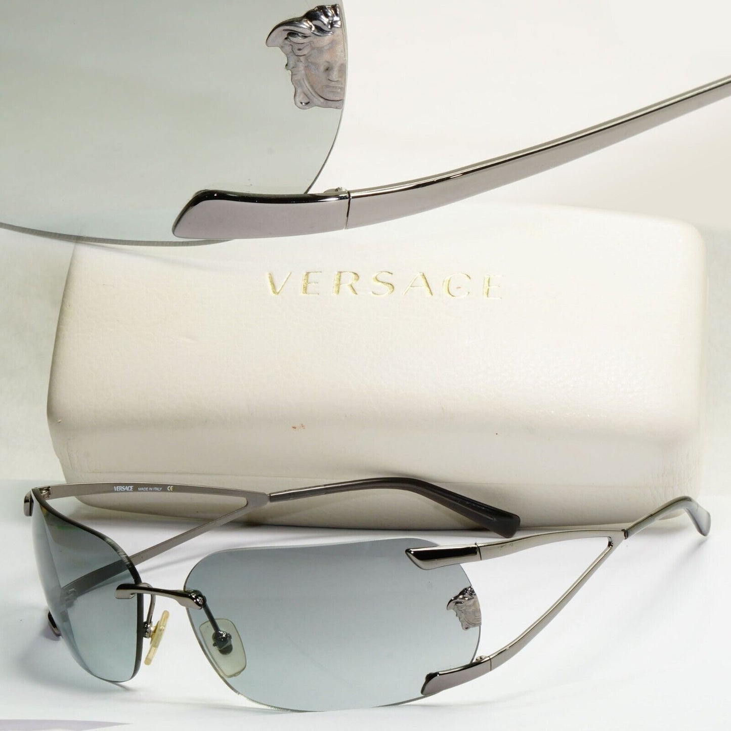 Versace Sunglasses 2004 Vintage Rimless Wrap Silver Grey MOD N86 89M/562 270324