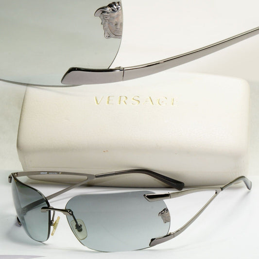 Versace Sunglasses 2004 Vintage Rimless Wrap Silver Grey MOD N86 89M/562 270324