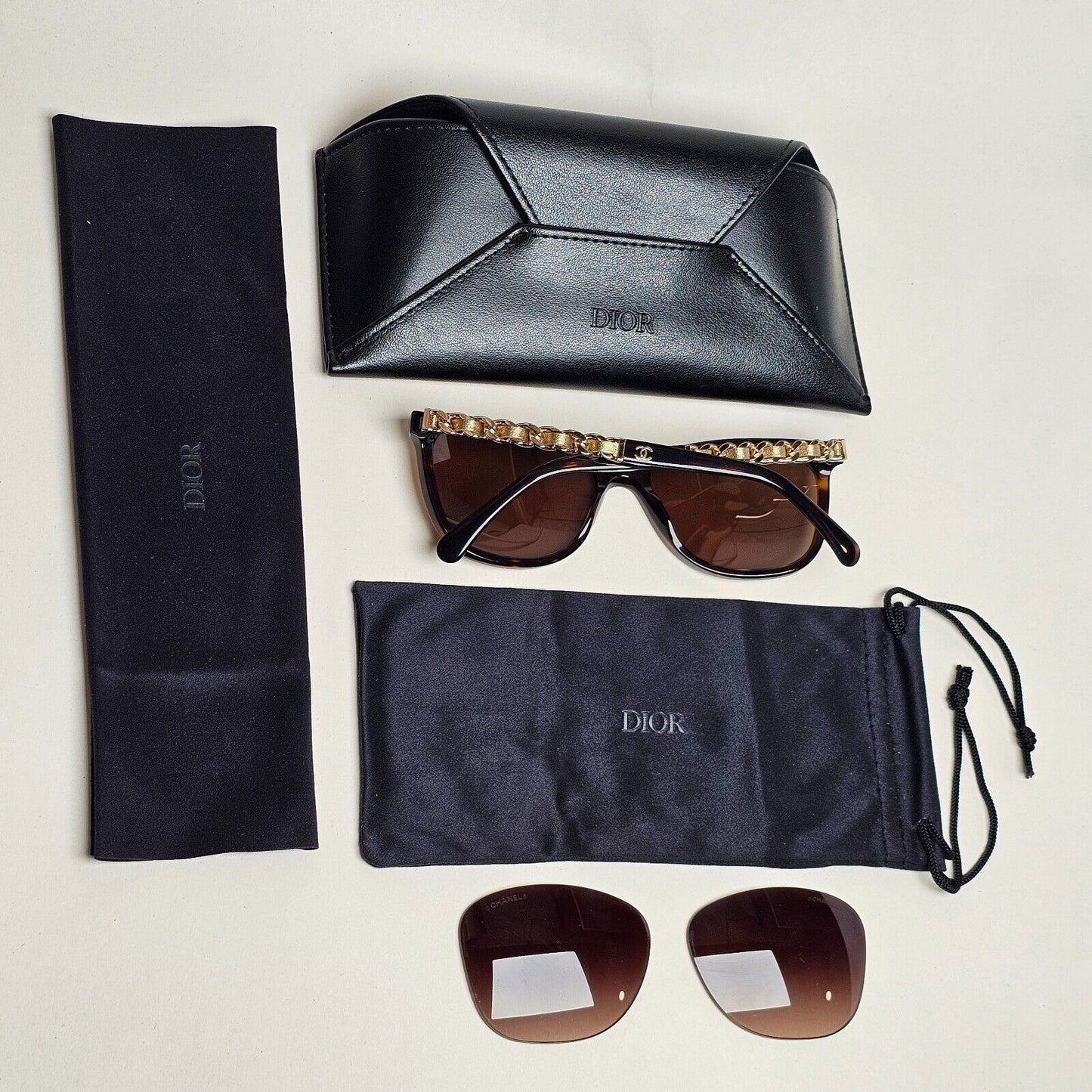 Chanel Sunglasses Leather Chain Gold Brown Tortoise 5260-Q c.714/S5 261124