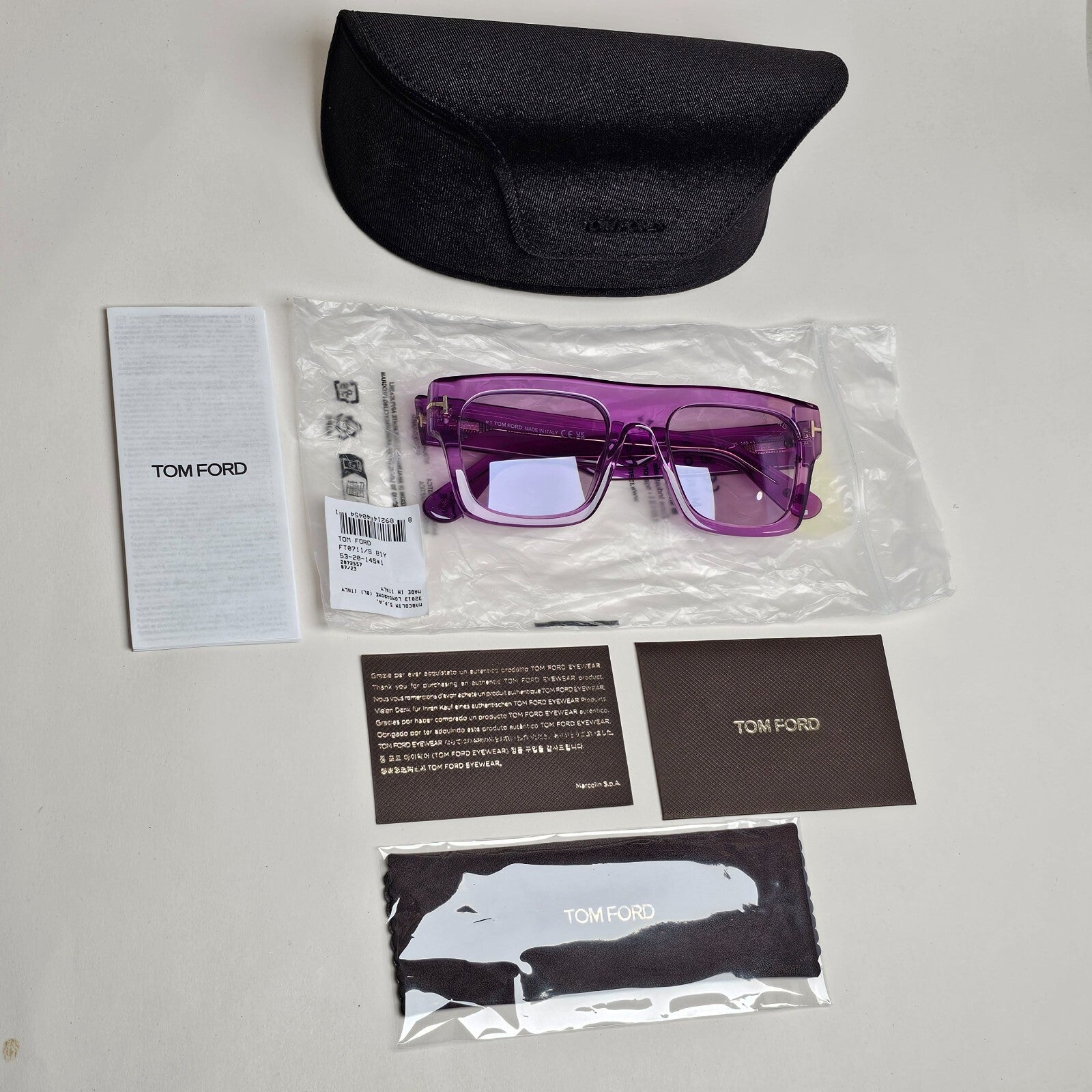 Tom Ford Sunglasses Fausto Violet Transparent Square FT0711 TF 711 81Y 53mm