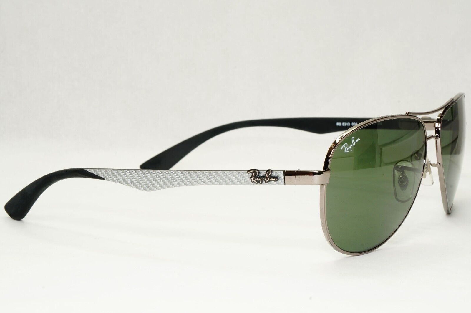 Ray-Ban Sunglasses Carbon Fibre 2013 Pilot Aviator Grey Silver Green RB 8313 004