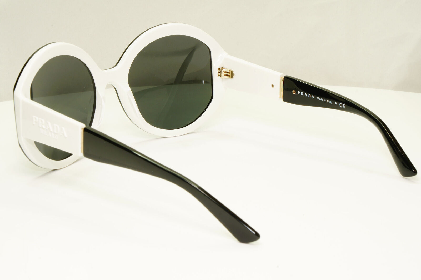Prada Black Oversized Sunglasses White Round Milano SPR 22X PR22XS YC4-5S0