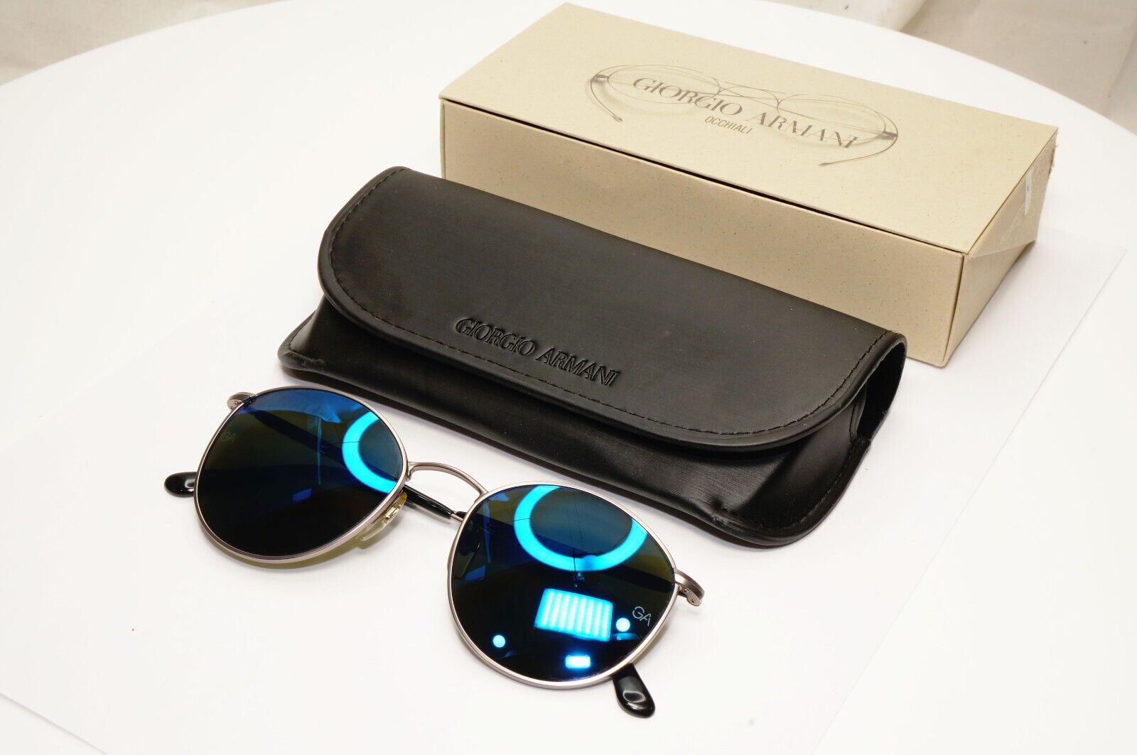 Giorgio Armani 1997 Vintage Sunglasses Blue Mirror Glass Silver 627 815/35 51mm