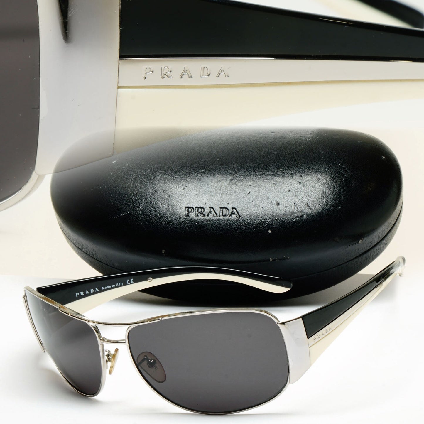 Prada Sunglasses 2006 Vintage Pilot Black Silver PR75GS SPR 75G 6BA-3M1 130225