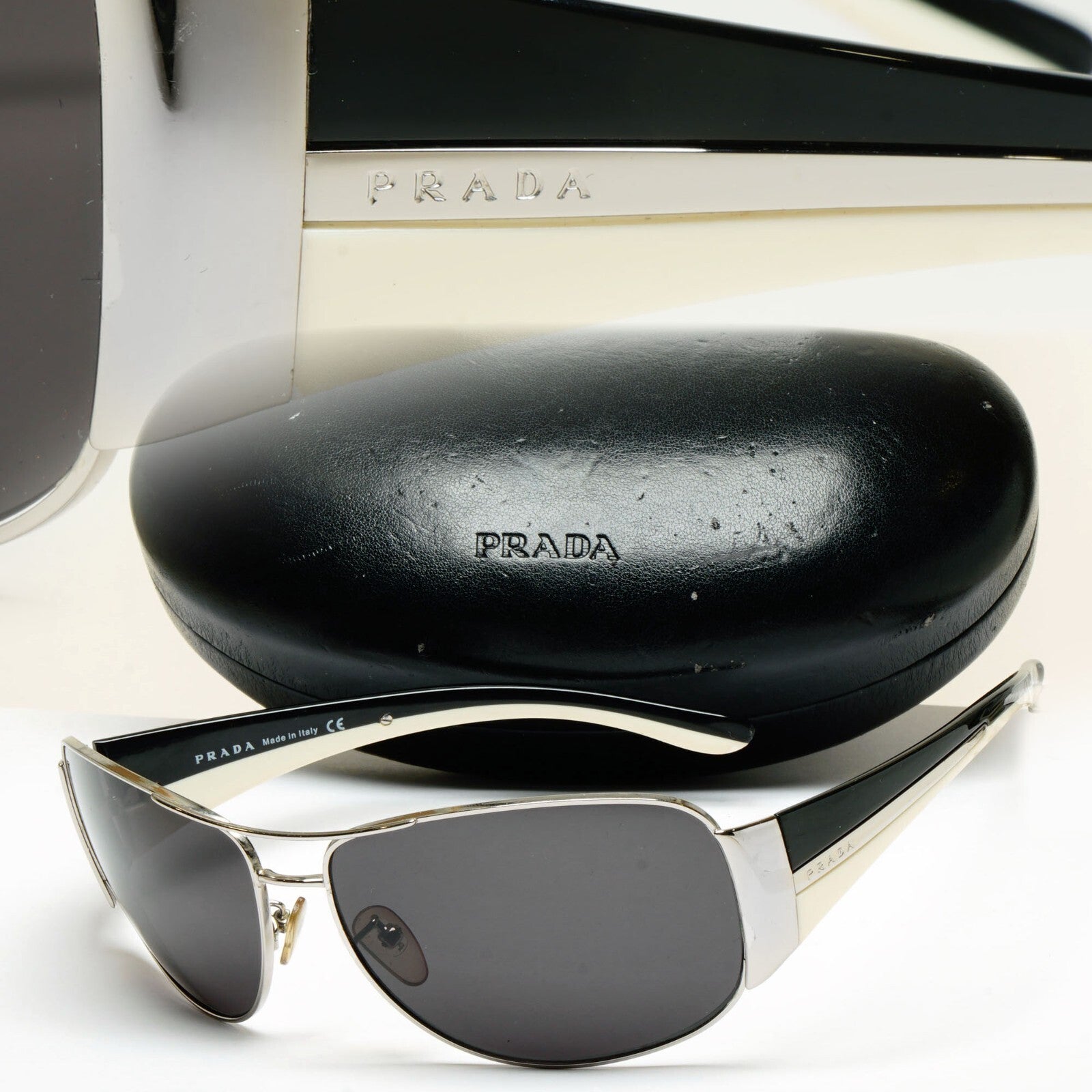 Prada Sunglasses 2006 Vintage Pilot Black Silver PR75GS SPR 75G 6BA-3M1 130225