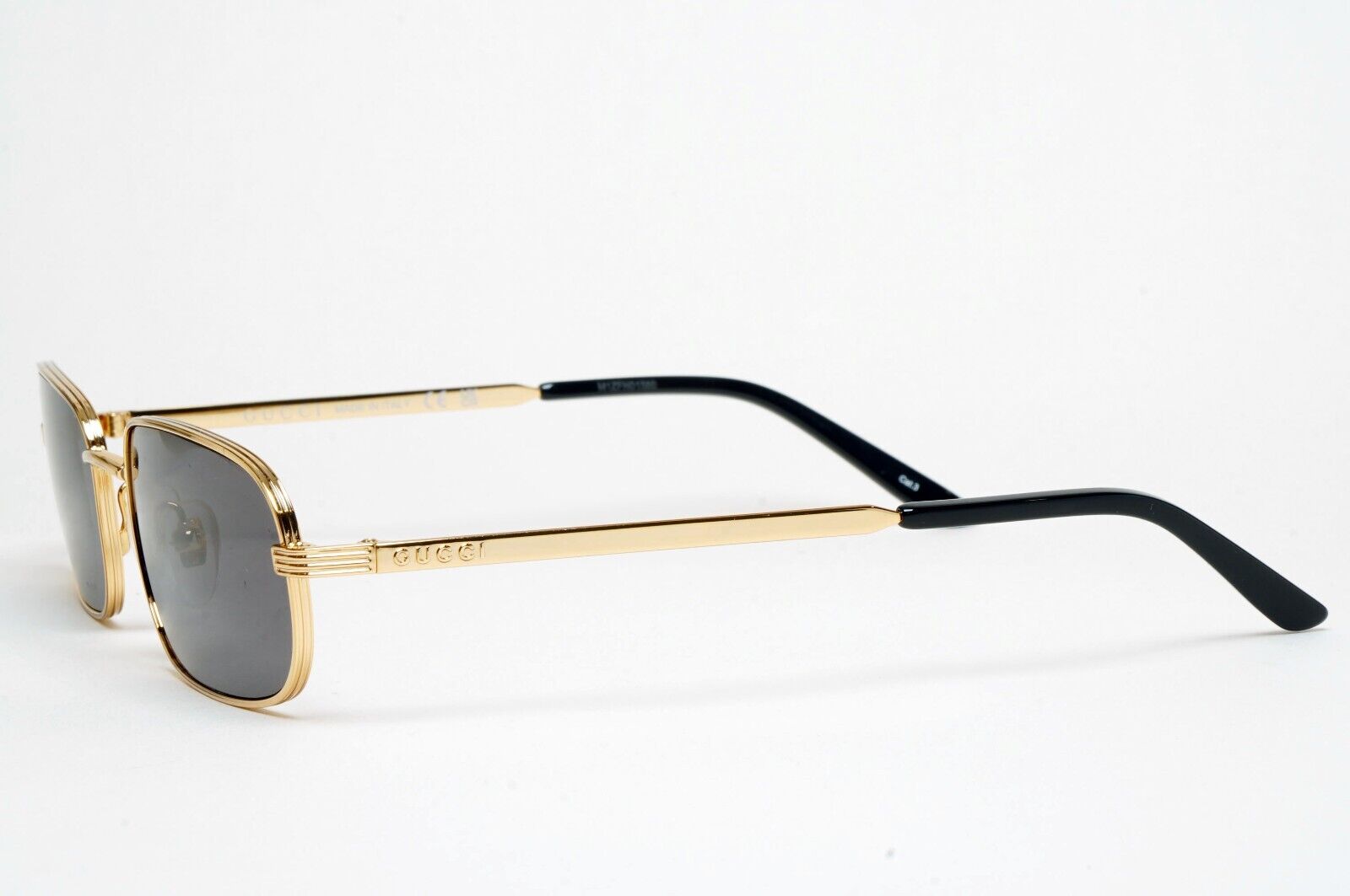 Gucci Sunglasses 2023 Gold Black Rectangle Metal Slim GG1457S 001 57mm 170125