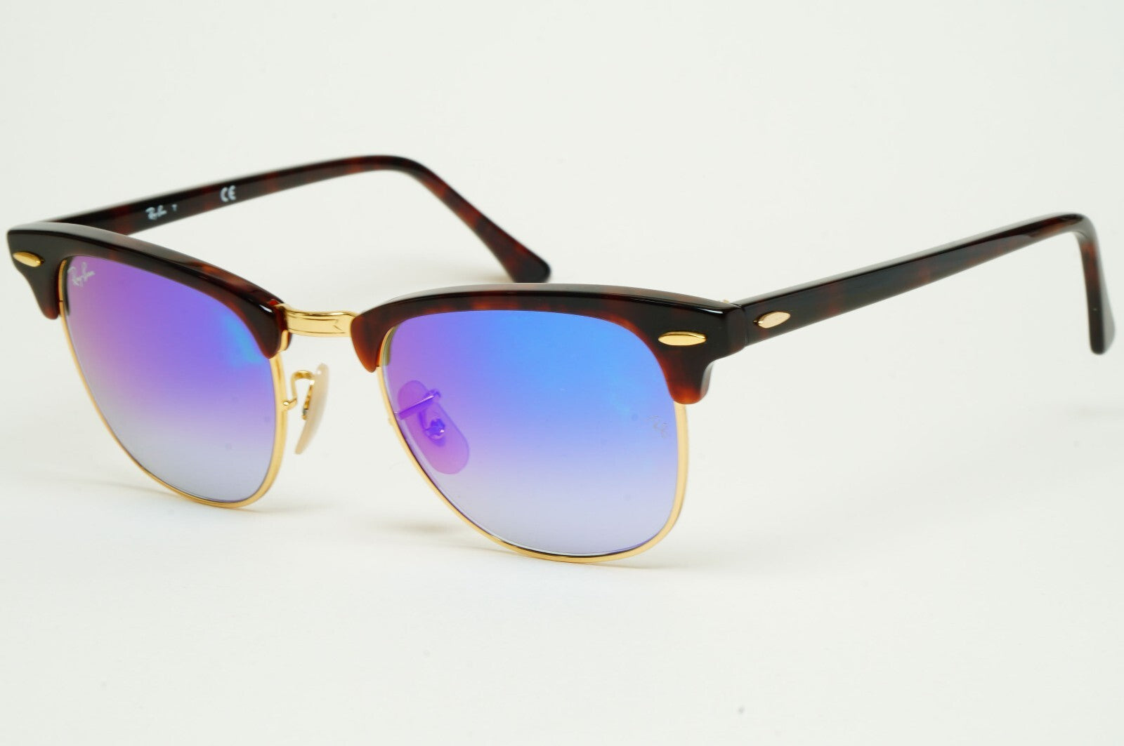 Ray-Ban Sunglasses Clubmaster Blue Mirror Brown Red Havana RB 3016 990/7Q 49mm