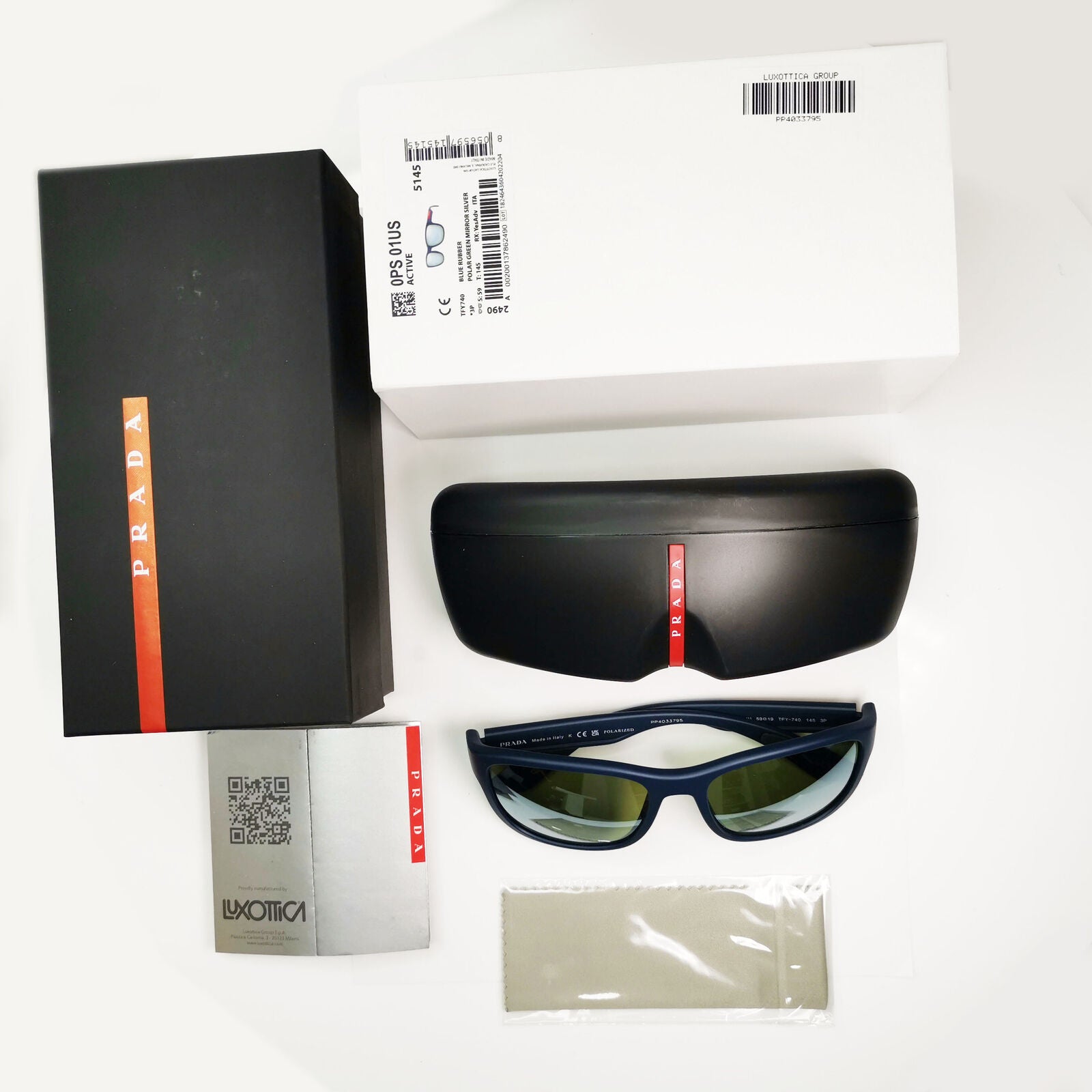 Prada Polarized Blue Silver Sunglasses Green Mirror PS01US SPS 01U TFY-740