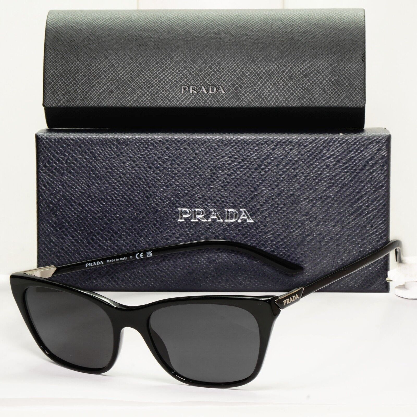 Prada Sunglasses Black Square Glossy Fashion PR05YV VPR 05Y 1AB-1O1 53mm