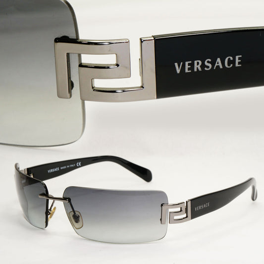 Versace Sunglasses 2004 Vintage Rimless Black Grey MOD 2017 1001/8G 180124