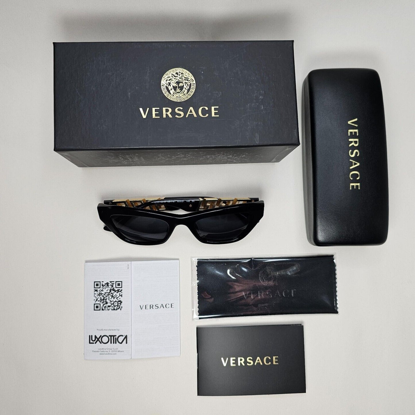 Versace Sunglasses Black Gold Greca Meander Rectangle MOD VE 4419 GB1/87 52mm