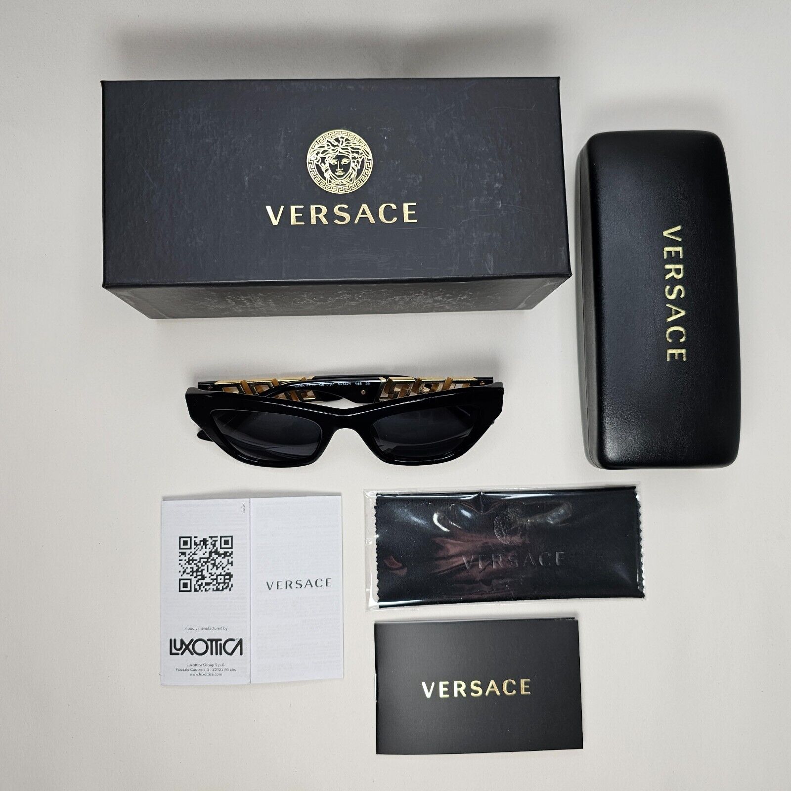 Versace Sunglasses Black Gold Greca Meander Rectangle MOD VE 4419 GB1/87 52mm