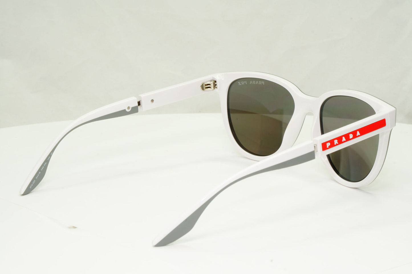 Prada Polarised Silver White Grey Sunglasses Red Stripe PS05XS SPS 05X 04S-04L