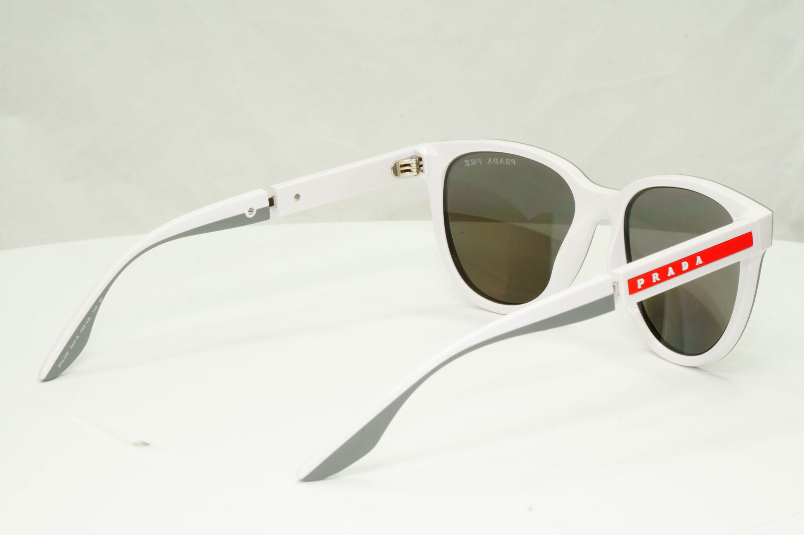 Prada Polarised Silver White Grey Sunglasses Red Stripe PS05XS SPS 05X 04S-04L