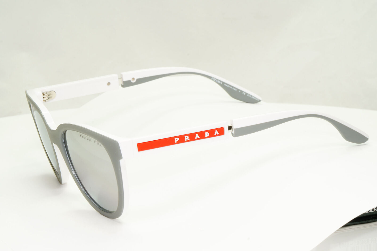 Prada Polarised Silver White Grey Sunglasses Red Stripe PS05XS SPS 05X 04S-04L