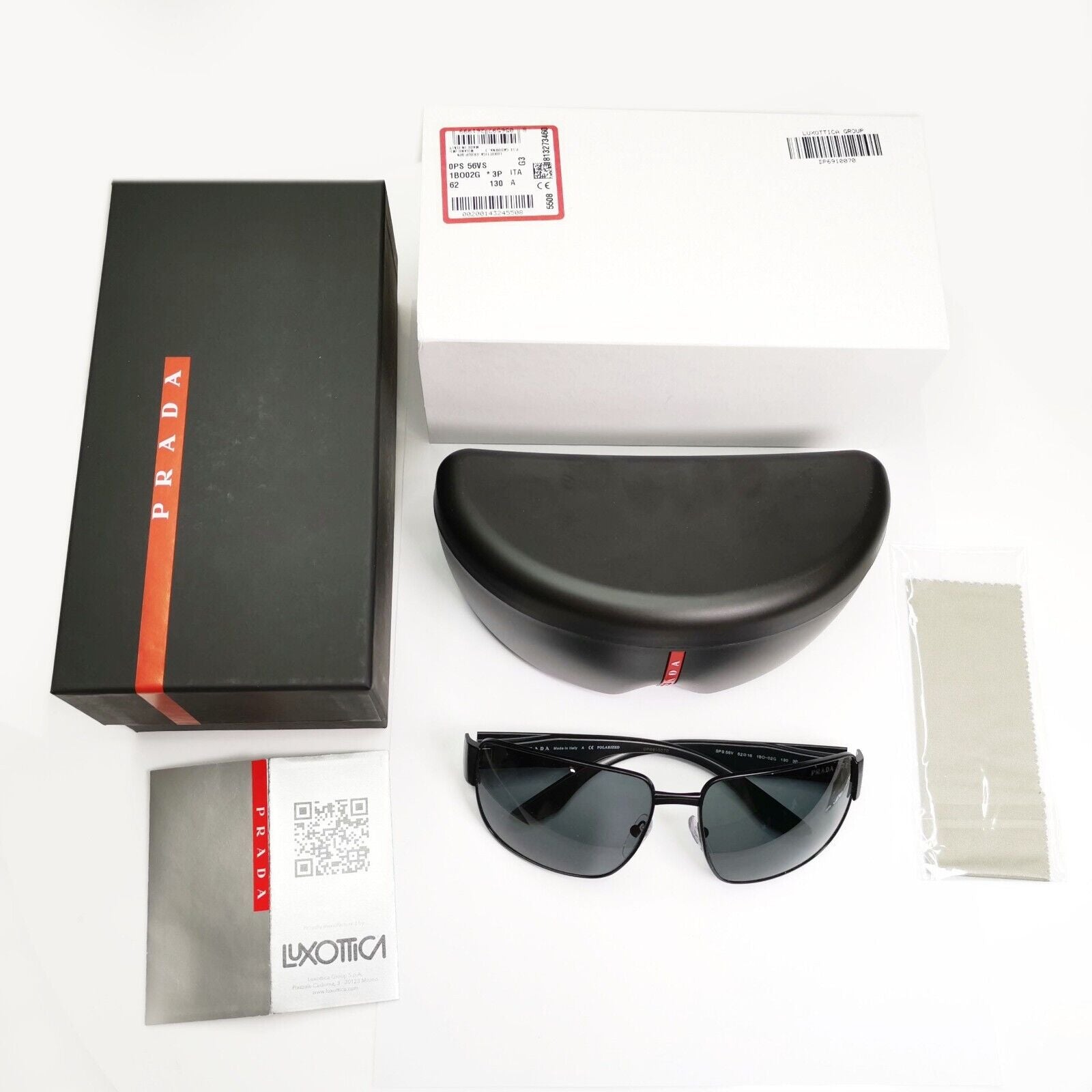 Prada Sunglasses Polarized Black Wrap Metal PS56VS SPS 56V 1BO-02G 130mm