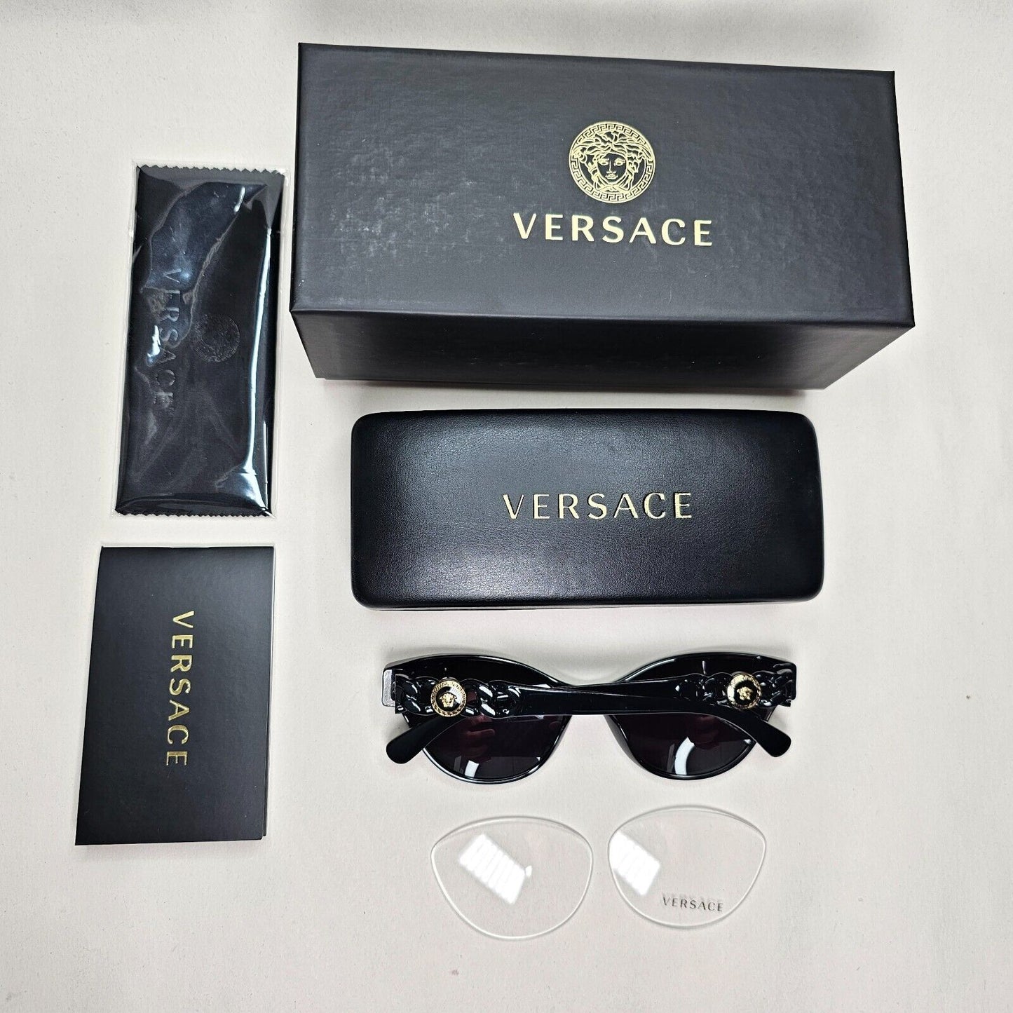 Versace Sunglasses Black Gold Medusa Chain Cat Eye MOD VE 3305 GB1 55mm