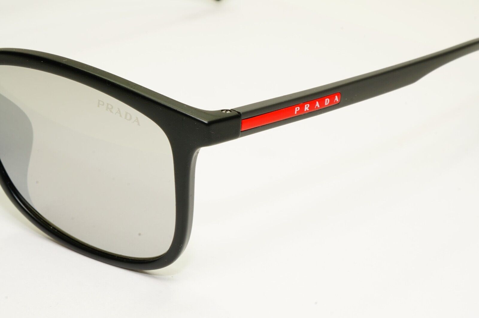 Prada Black Grey Mirror Silver Square Lightweight Sunglasses SPS 01T F DG0-2B0