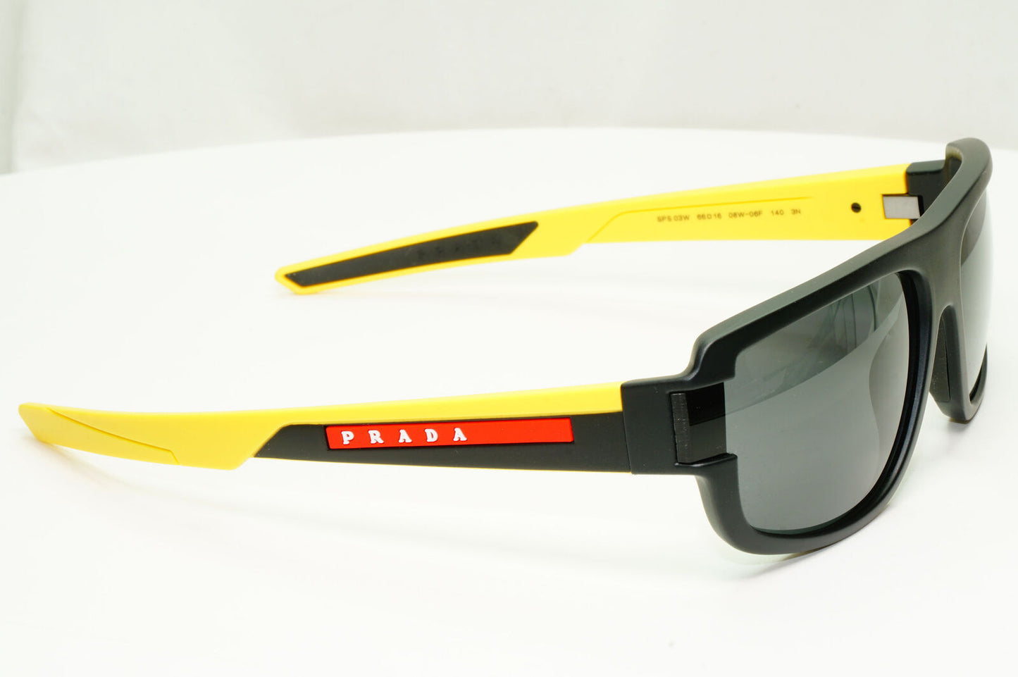 Prada Black Yellow Sunglasses Rectangle Red Stripe PS03WS SPS 03W 08W-06F