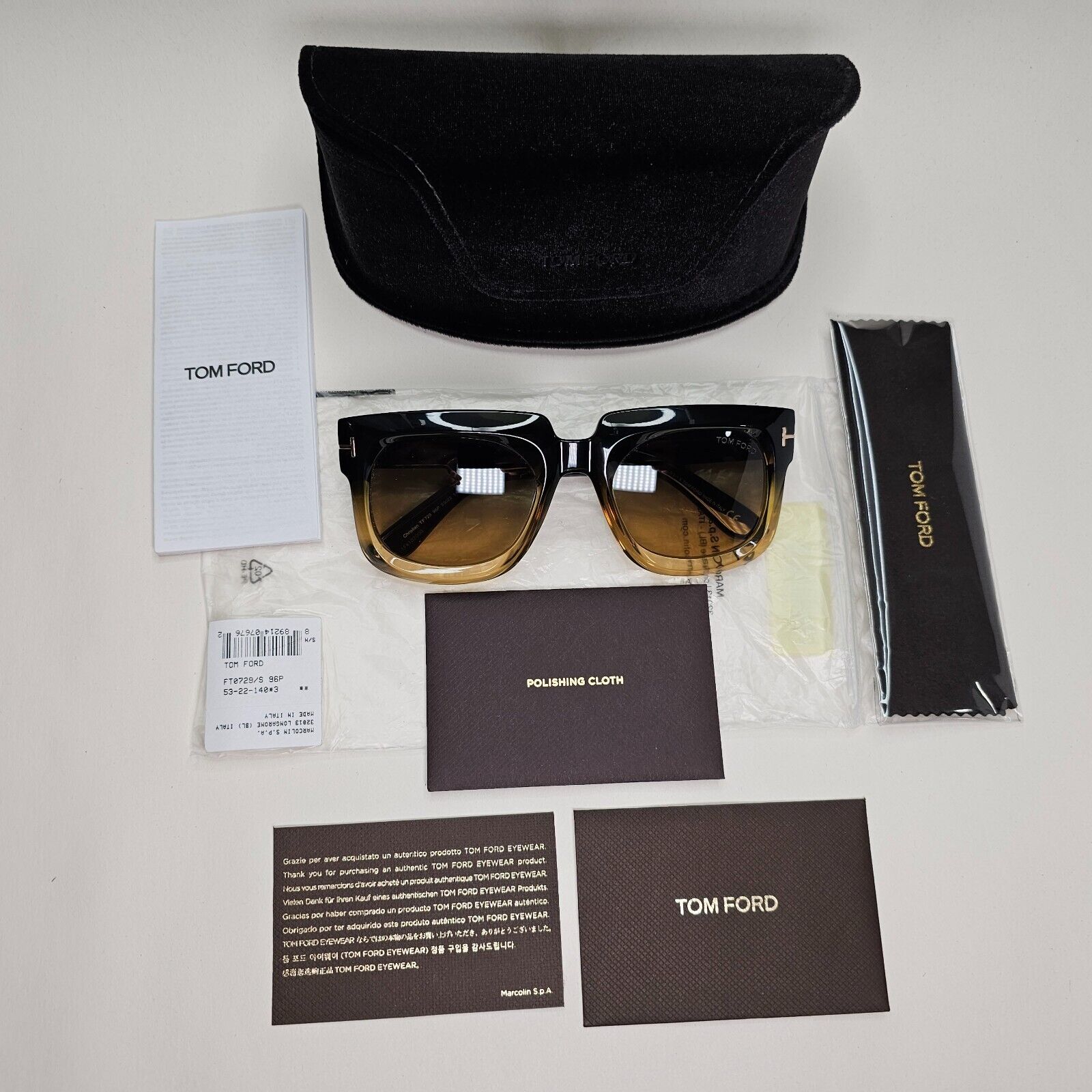Tom Ford Sunglasses Christian Black Brown Honey Square FT0729 TF 729 96P 53mm