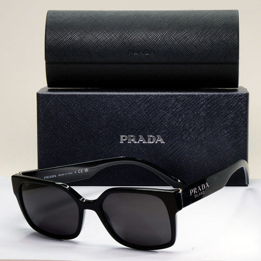 Prada Sunglasses Black Square Glossy Womens PR10WV VPR 10W 1AB-1O1 54mm