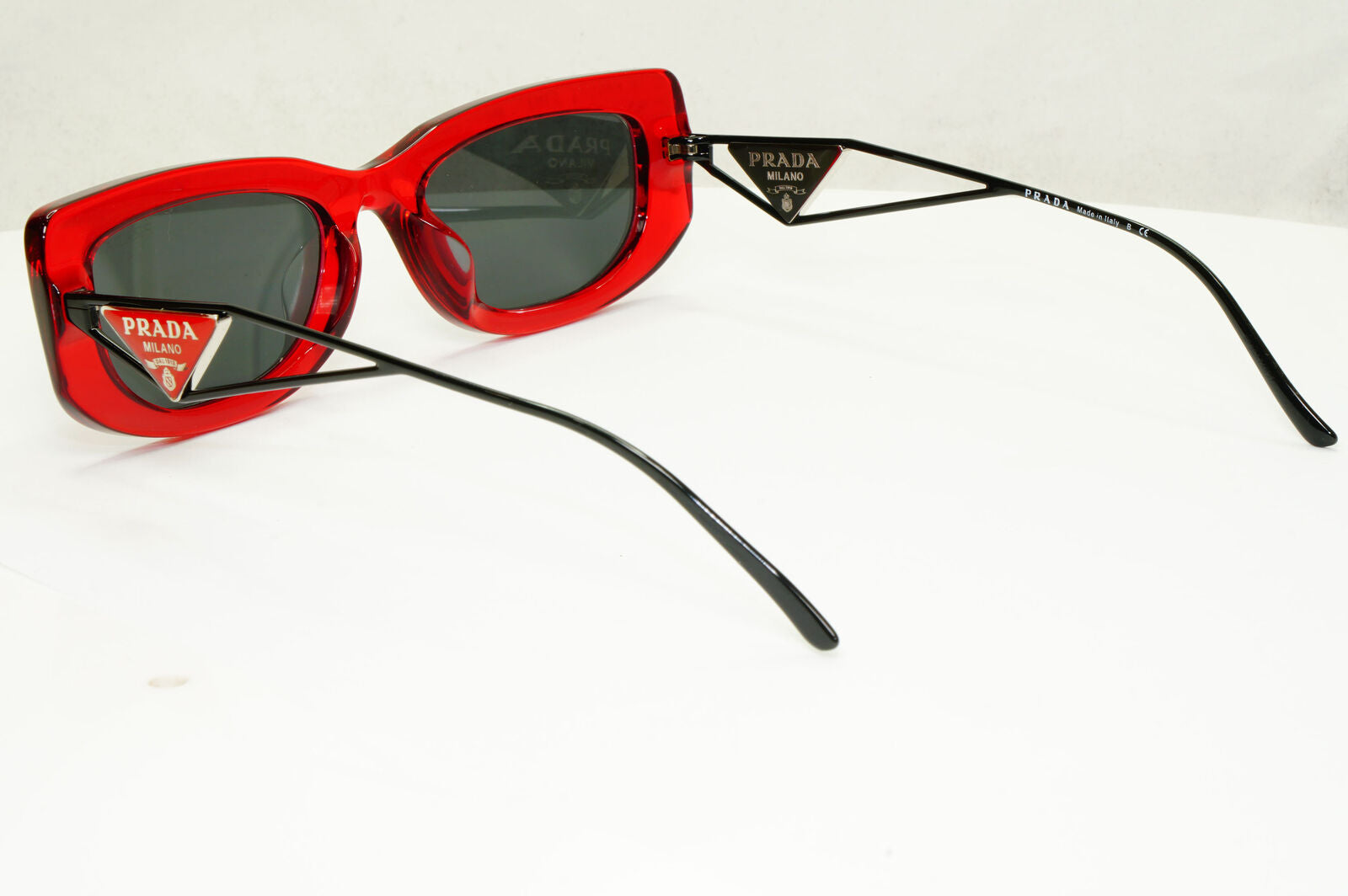 Prada Triangle Logo Sunglasses Red Black Crystal Square PR14YS SPR 14Y 08Z-5S0