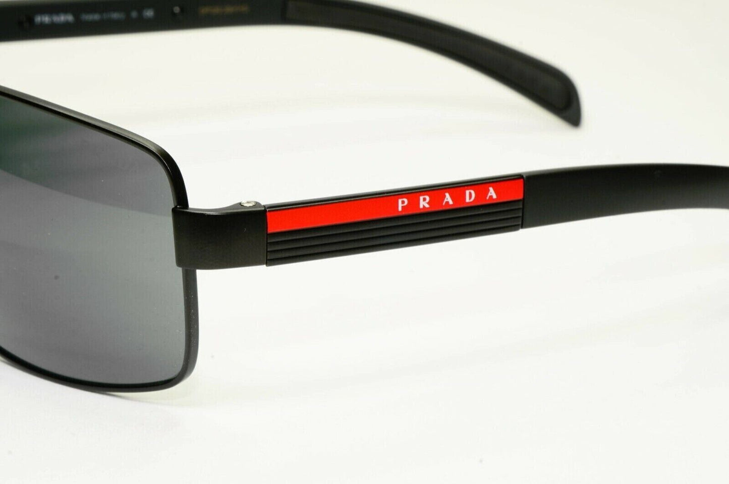 Prada Black Sunglasses Square Square Metal Sport Red Stripe SPS 54I 1BO-1A1 [A]