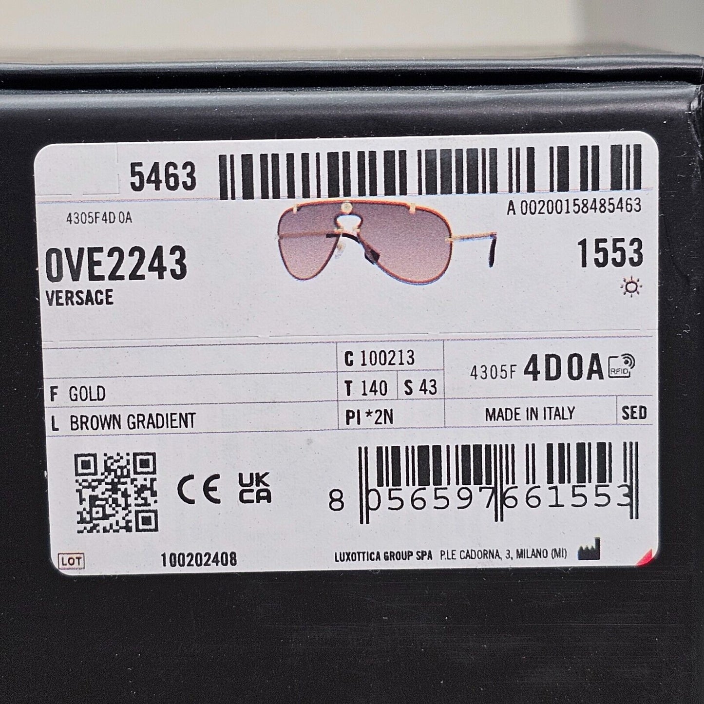 Versace Sunglasses Gold Brown Gradient Medusa Pilot Shield MOD VE 2243 1002/13