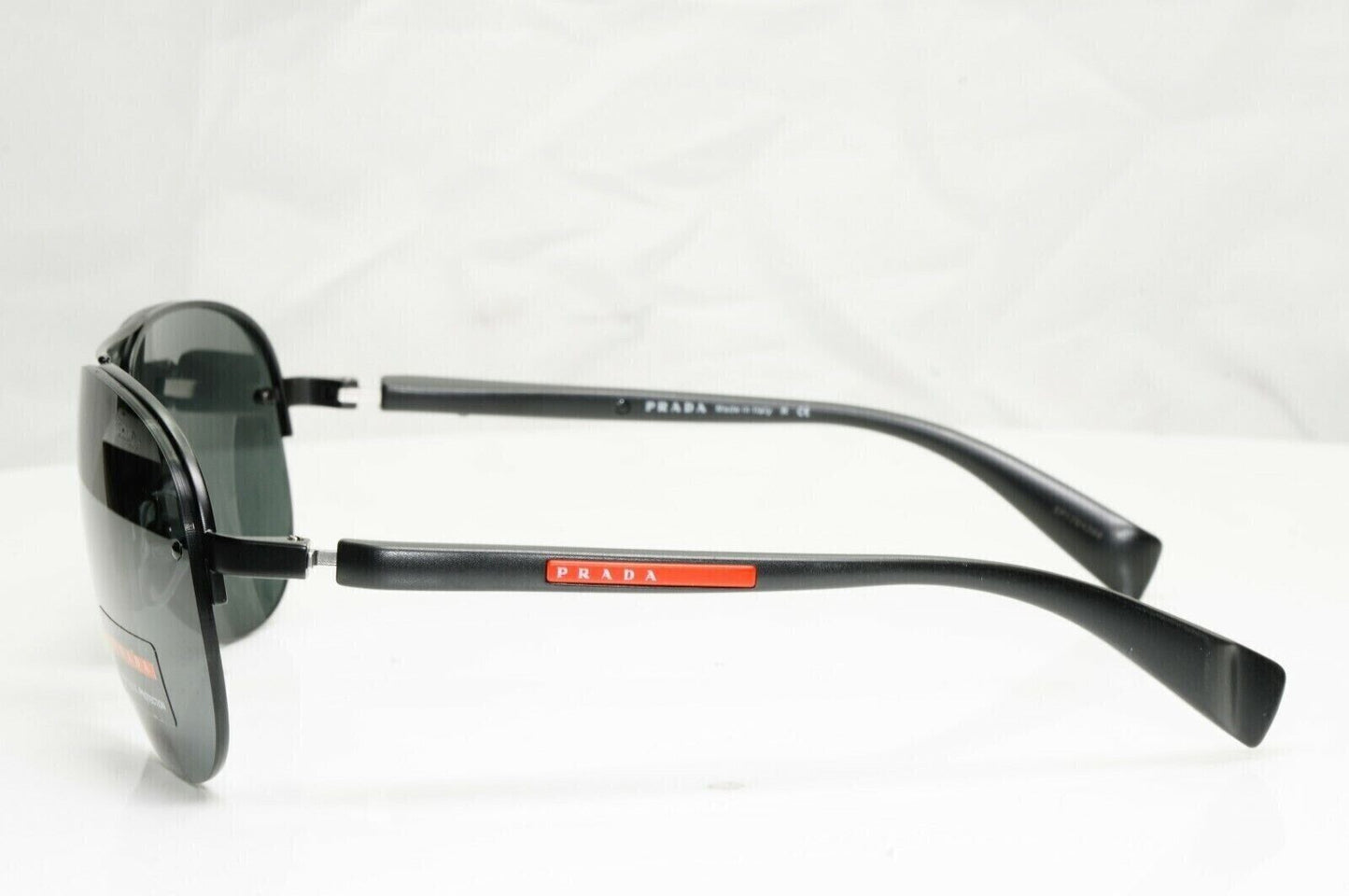 Prada Mens Sunglasses Black Pilot SPS 56M 1BO-1A1 Rossa Red Stripe [D] 39171