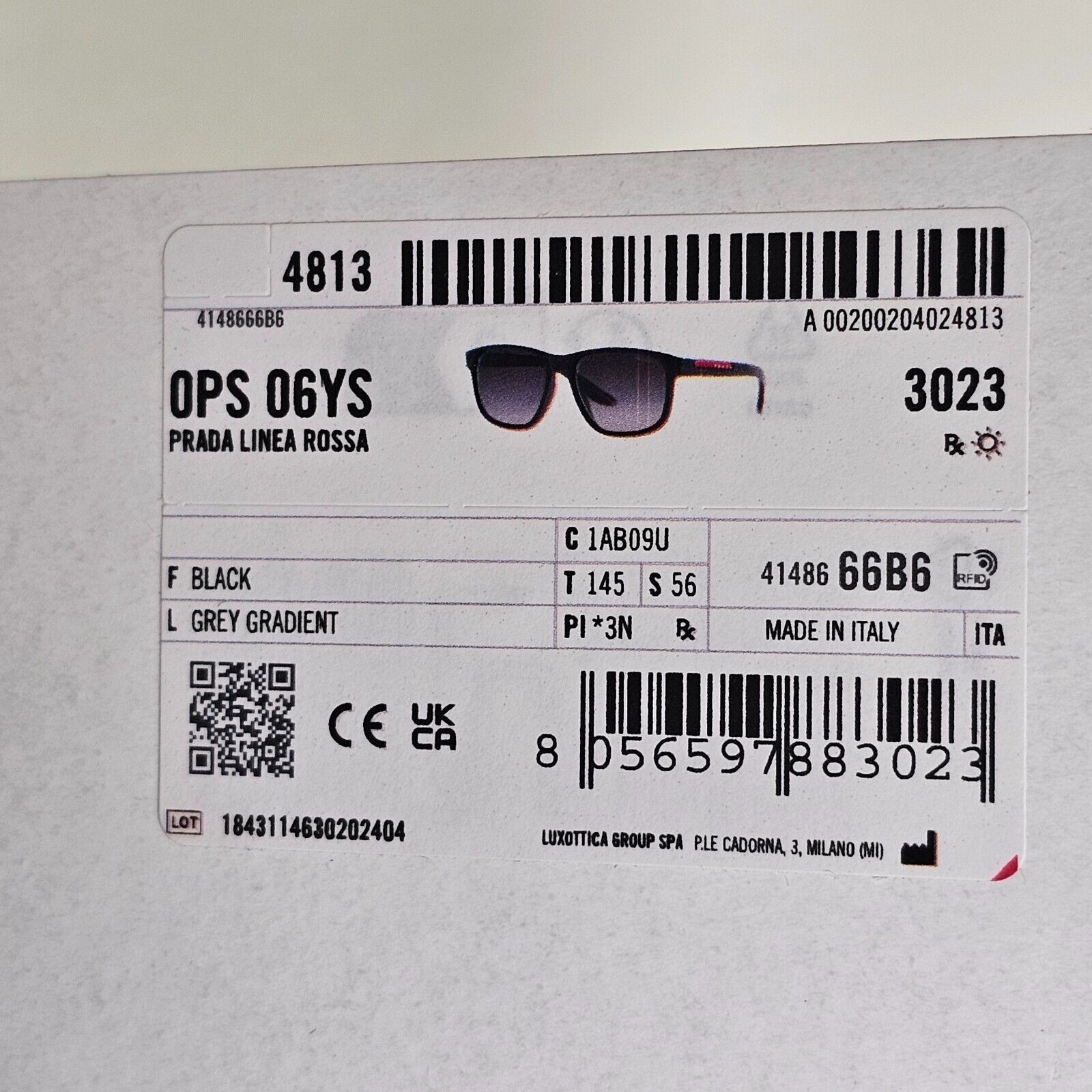 Prada Sunglasses Black Glossy Square Grey Gradient PS06YS SPS 06Y 1AB-09U 56mm