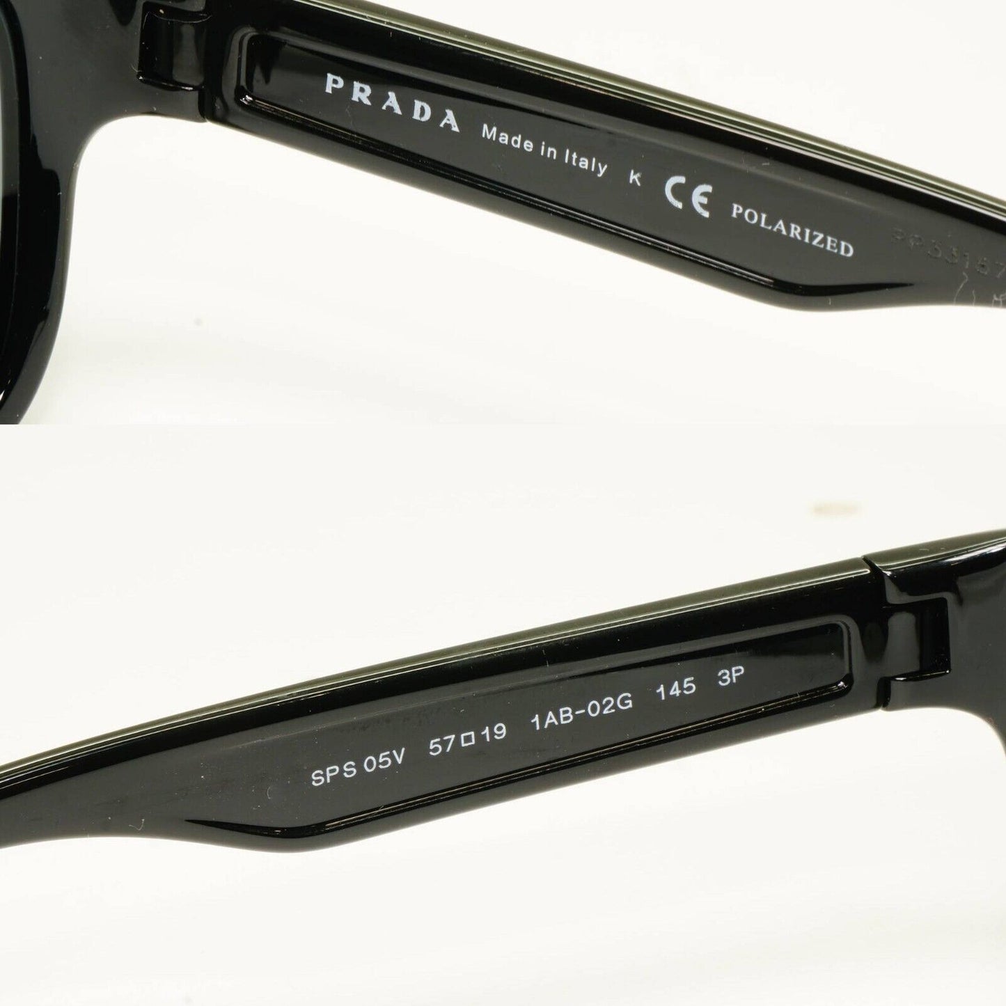 Prada Polarized Black Grey Sunglasses Square Mens Red Stripe SPS 05V 1AB-02G [A]