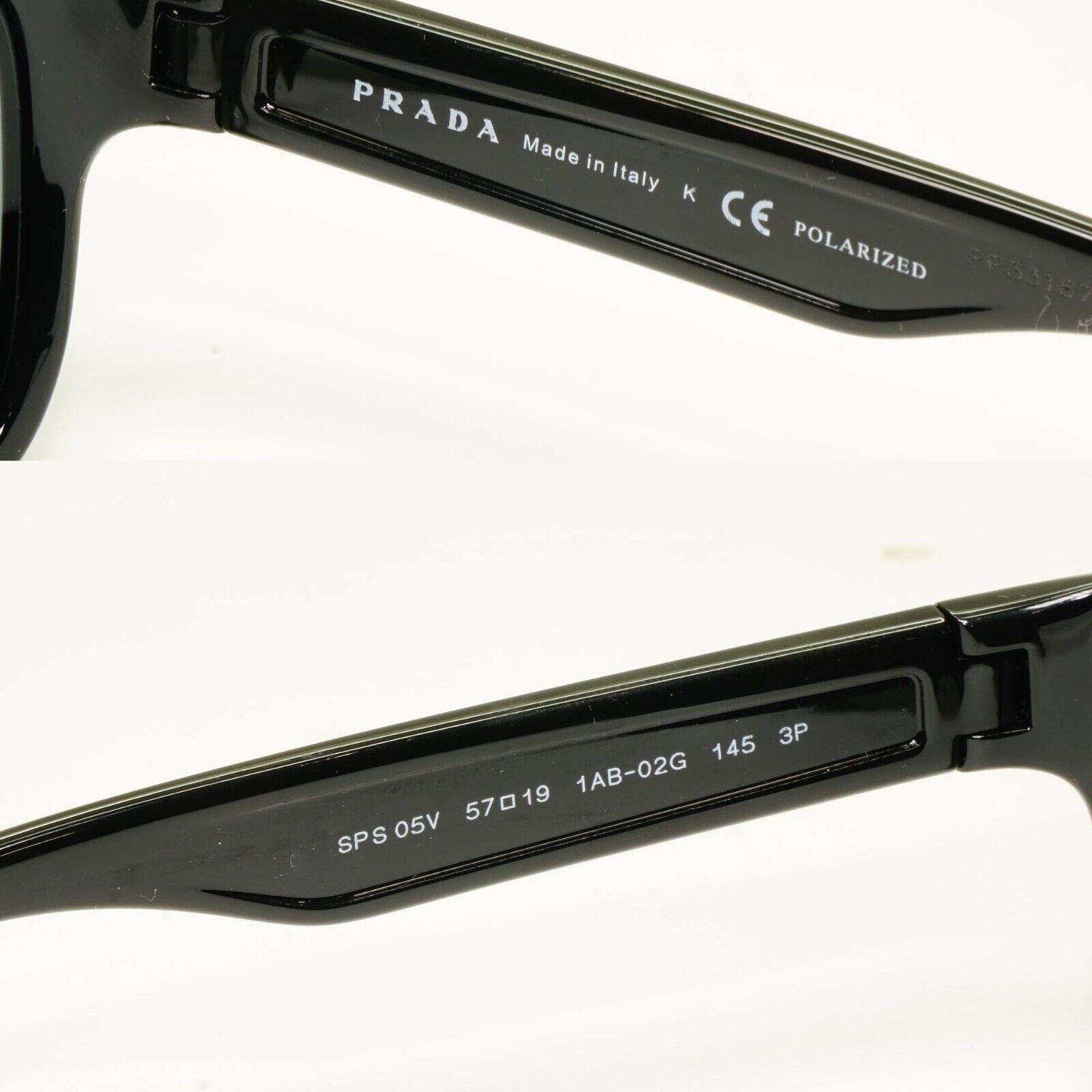 Prada Polarized Black Grey Sunglasses Square Mens Red Stripe SPS 05V 1AB-02G [A]