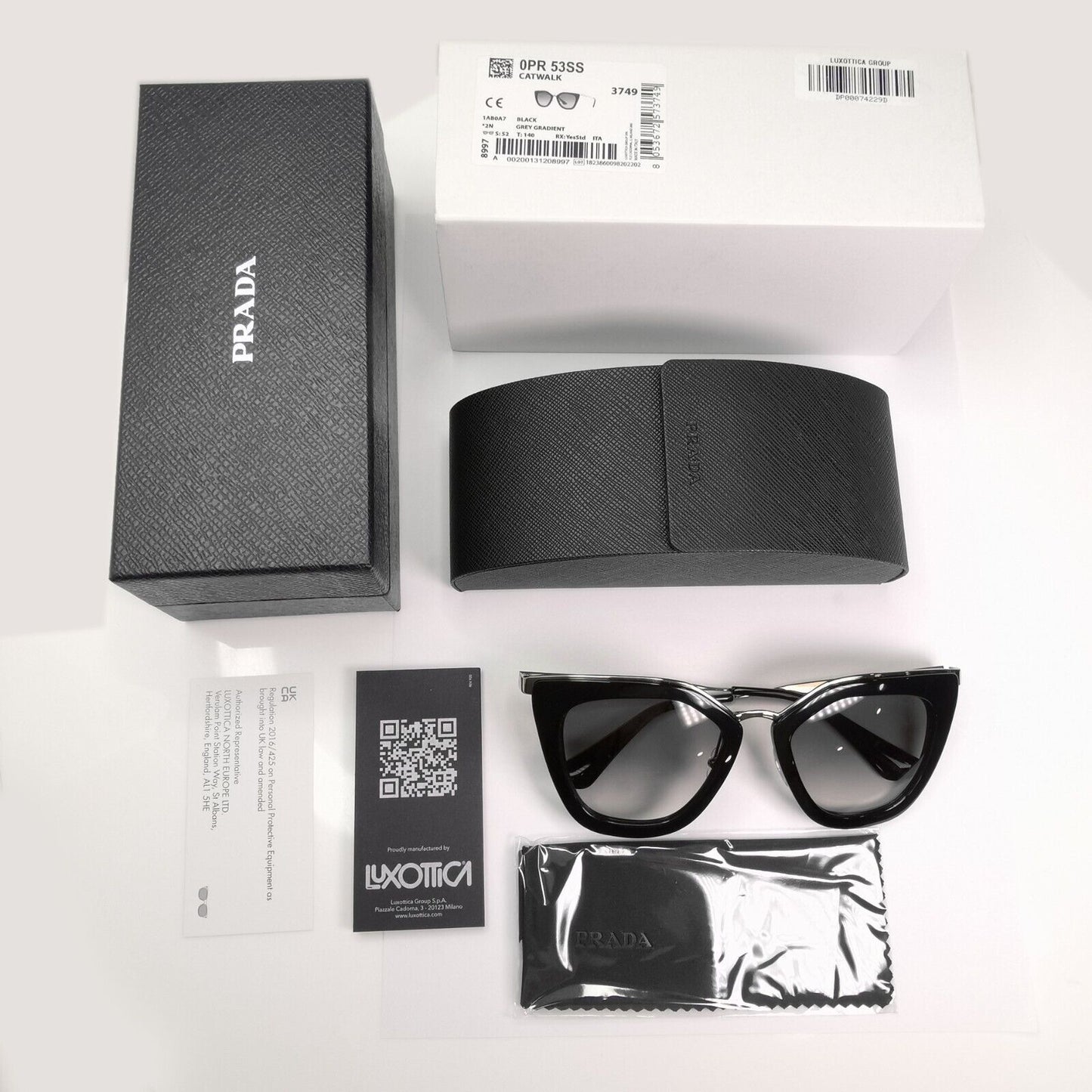 Prada Cinema Black Sunglasses Gold Square Gradient Grey PR53SS SPR 53S 1AB-0A7